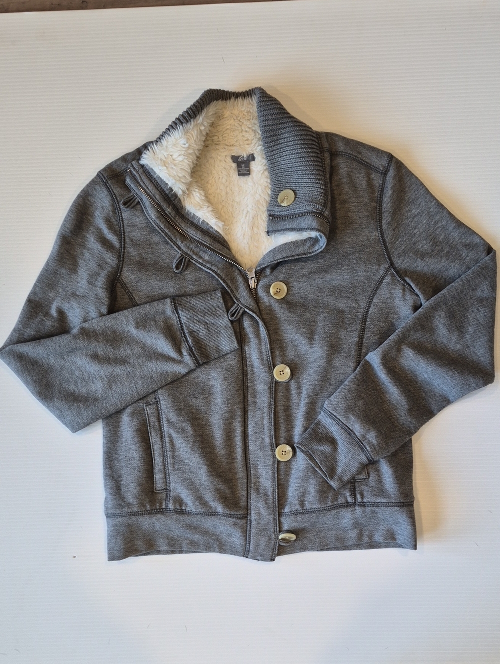 aerie Grey Sherpa-Lined Jacket with Button & Zip Front Size Small
